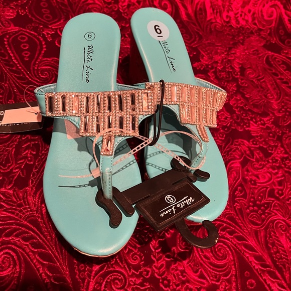 Sixe 6 cork screw style wedge, size 6 tan and turquoise - Picture 2 of 4